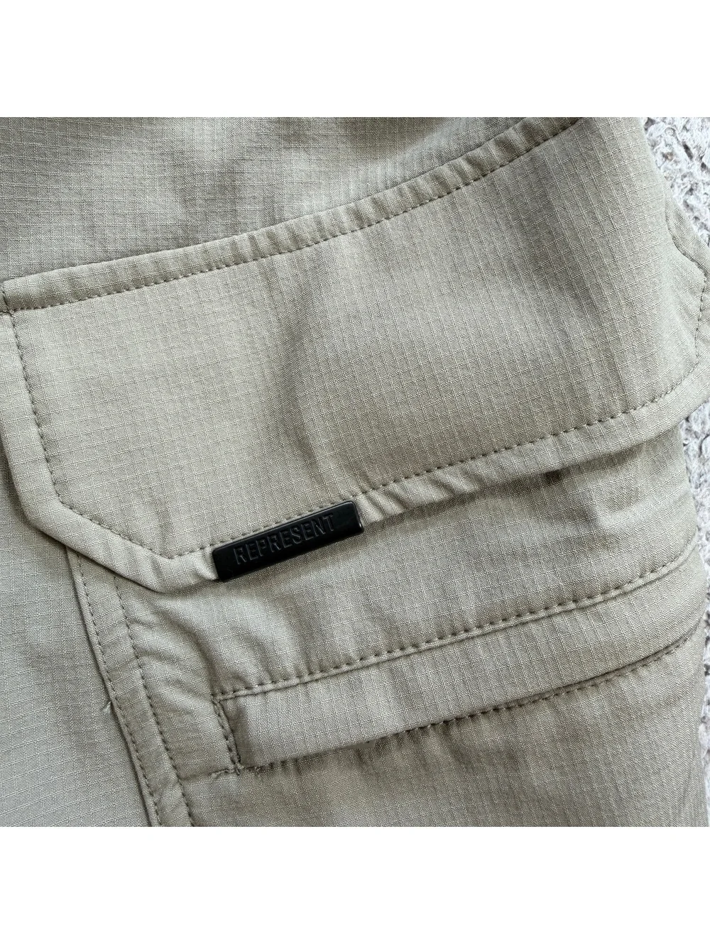 Represent 247 Cargo Pants S Taupe Beige Ripstop Techwear Utility Zip Hem Stretch